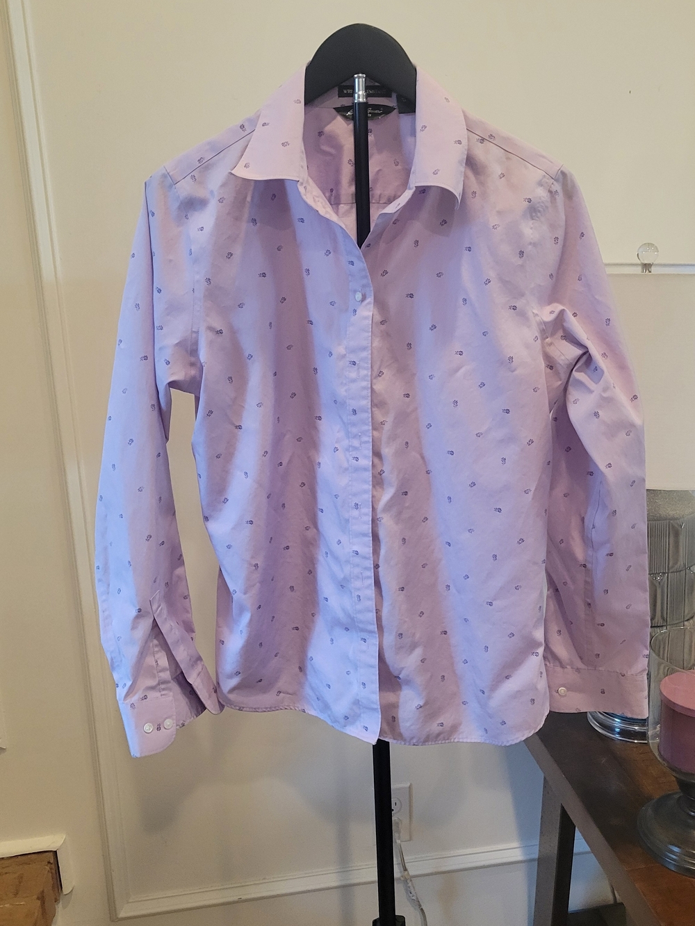 Eddie Bauer Light Lavender Button-Down Shirt with Micro Motif